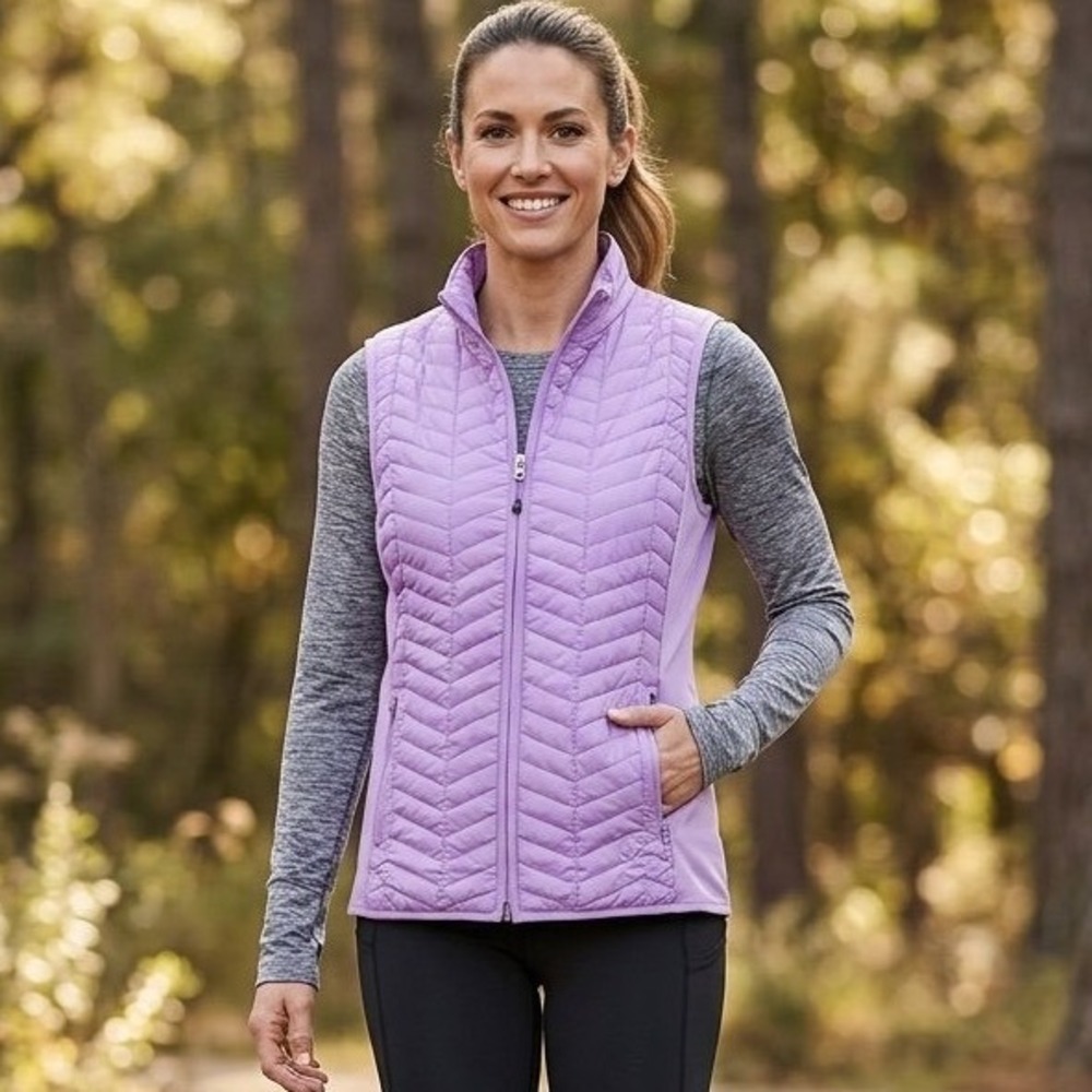 T by Talbots Womens Lavender Purple Quilted Full Zip Active Vest Small Mock Neck